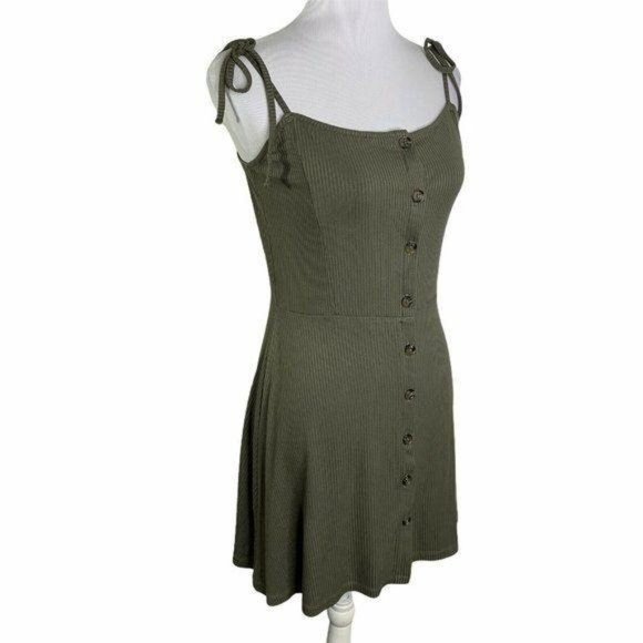 Topshop  Ribbed Button Up Tie Shoulders Mini Dress - Picture 4 of 10